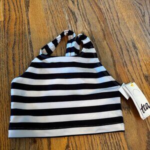 NWT Tea Collection Cross Back Tankini Core Swim Stipe - Jet Black Size 7